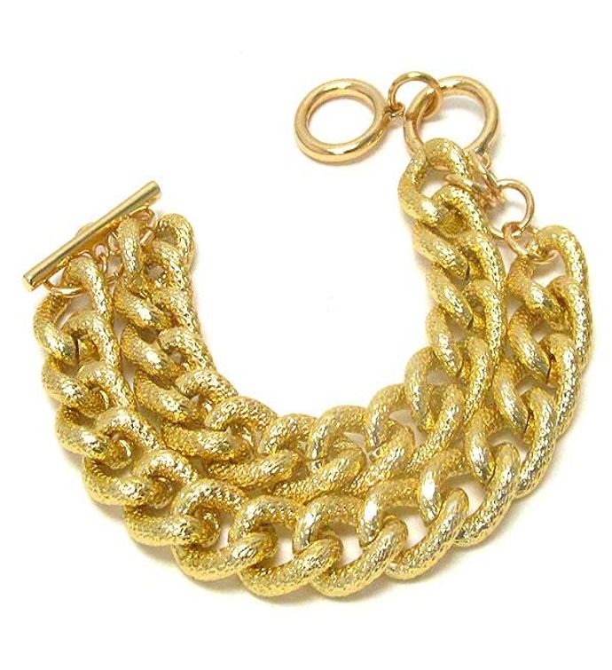 Gold Textured Double Thick Metal Chain Toggle Bracele