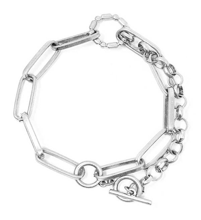 Silver Mixed Chain Toggle Bracelet