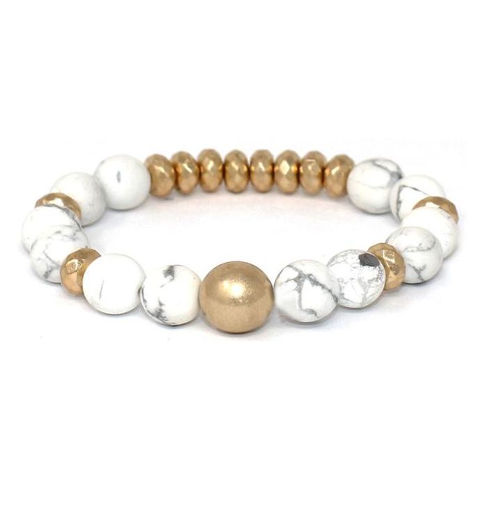 White And Gold Multi Ball Stone Stretch Bracelet