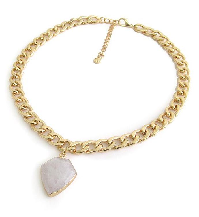 Semi Precious Stone Moonstone Pendant And Chunky Chain Necklace