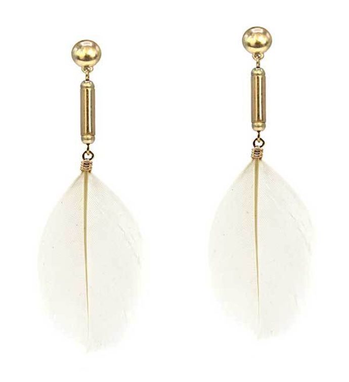 White Feather Drop Earring