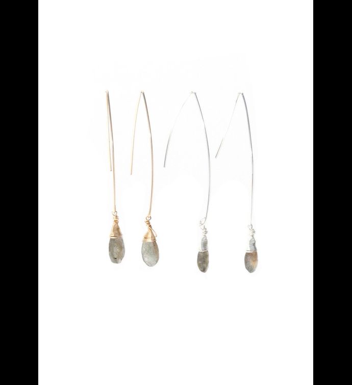 Jill  Long Wire Drop Earrings in Labradorite 