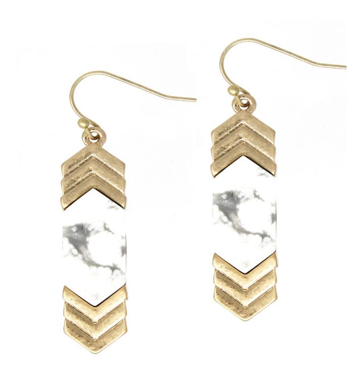 Marbled Stone With Gold Metal Chevron Earring