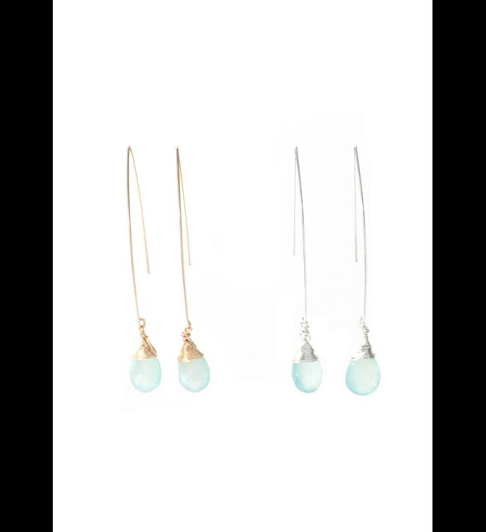 Jill Long Wire Drop Earrings in Chalcedony 