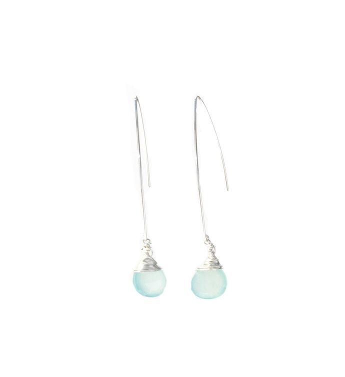 Jill Long Wire Drop Earrings in Chalcedony 
