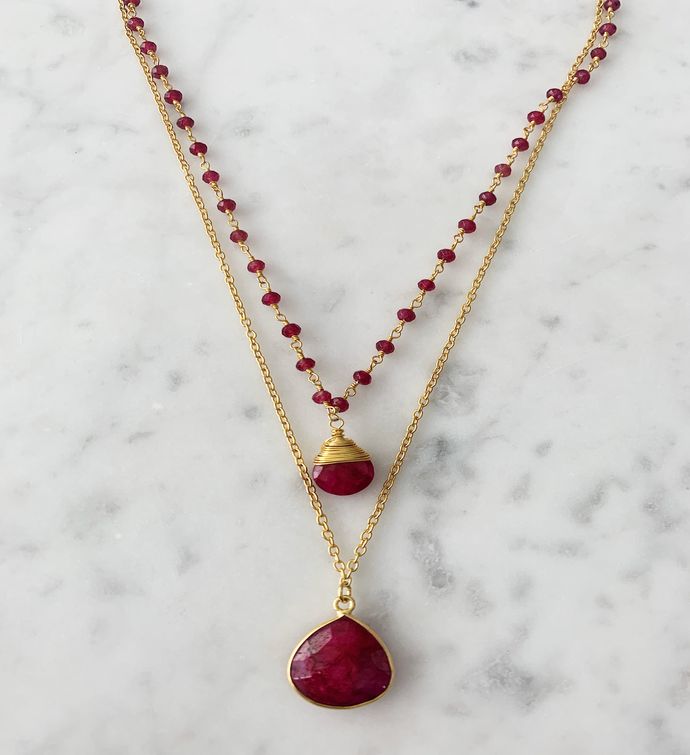 Jill Necklace Gold Ruby Chain With Ruby Pendant