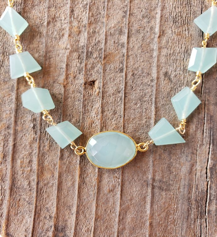 Hana Two In One Wrap Bracelet/necklace With Magnet Chalcedony