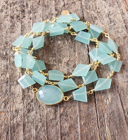 Hana Two In One Wrap Bracelet/necklace With Magnet Chalcedony