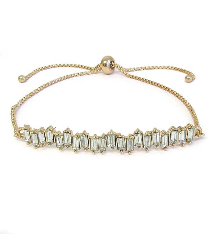 Gold Facet Baguette Crystal Stone Metal Pull Tie Bracelet