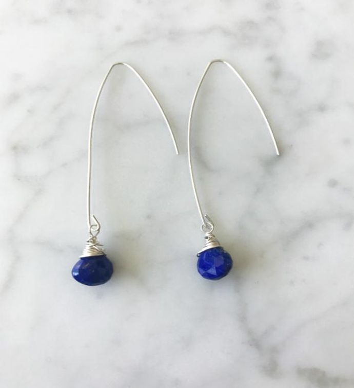 Jill Long Wire Drop Earrings In Sapphire