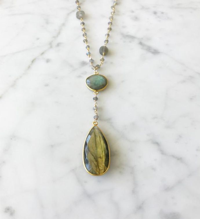 Diana Double Denmark Necklace Labradorite With Labradorite Drop