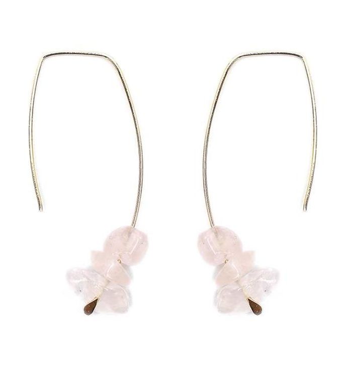 Gold Chunky Rose Quartz And Wire Earring