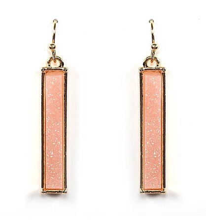 Gold Pink Druzy Bar Earring