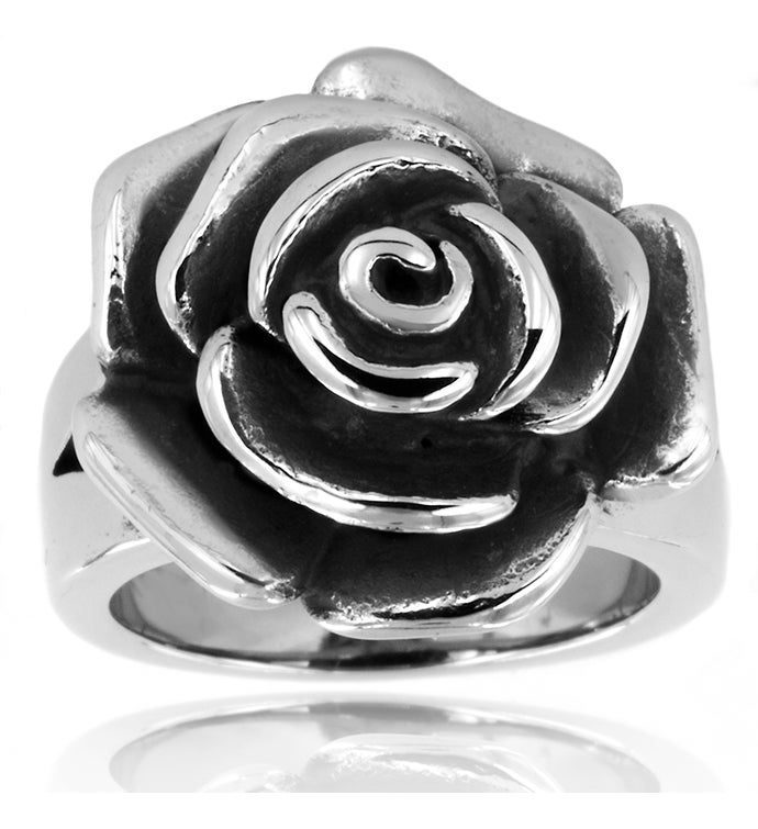 Stainless Steel Blooming Antiqued Rose Ring