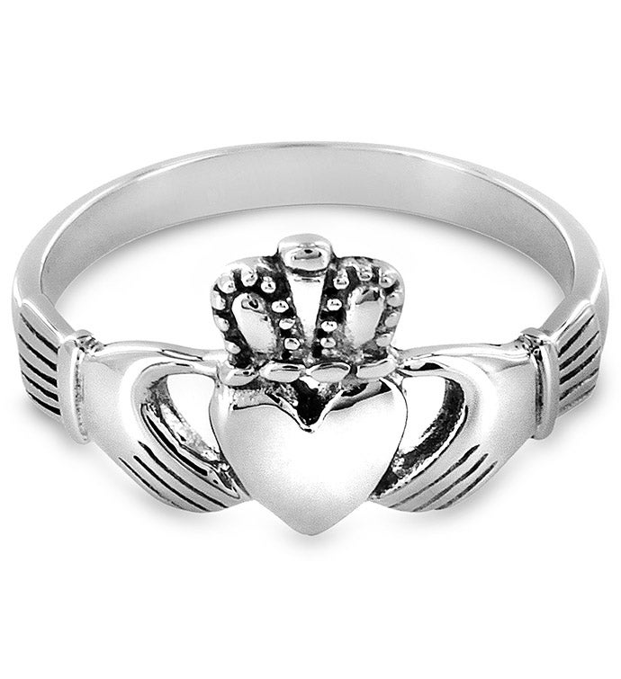 Women's Polished Irish Claddagh Stainless Steel Ring
