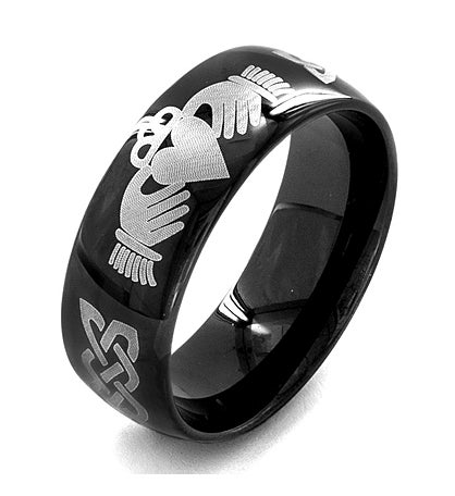 Men's Polished Black Plated Stainless Steel Claddagh Ring