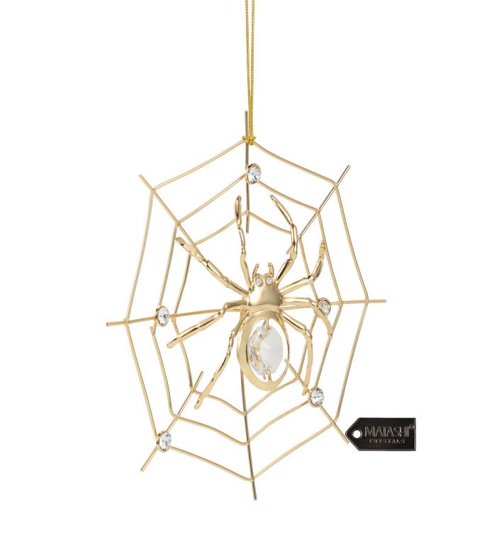 Matashi 24k Gold Plated Crystal Studded Lucky Spider Ornaments