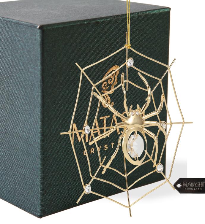 Matashi 24k Gold Plated Crystal Studded Lucky Spider Ornaments