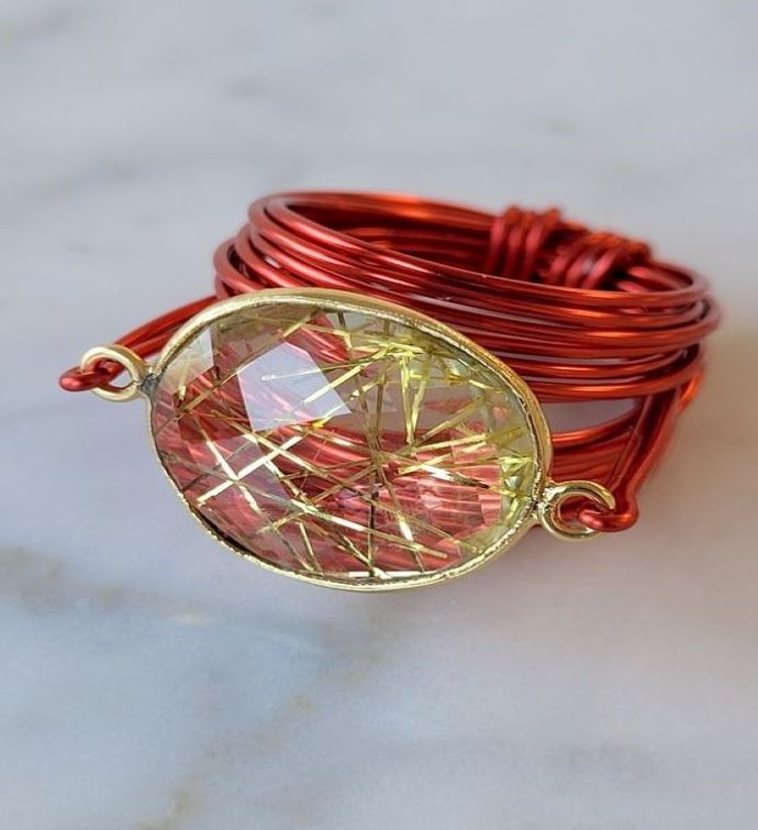 Torrey Ring In Red With Golden Rutilated Quartz