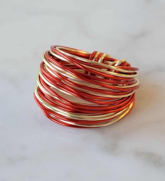 Marcia Wire Wrap Ring In Red And Gold