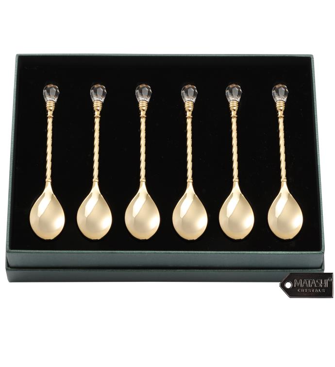 24k Gold Plated Crystal Topped Dessert Spoons By Matashi