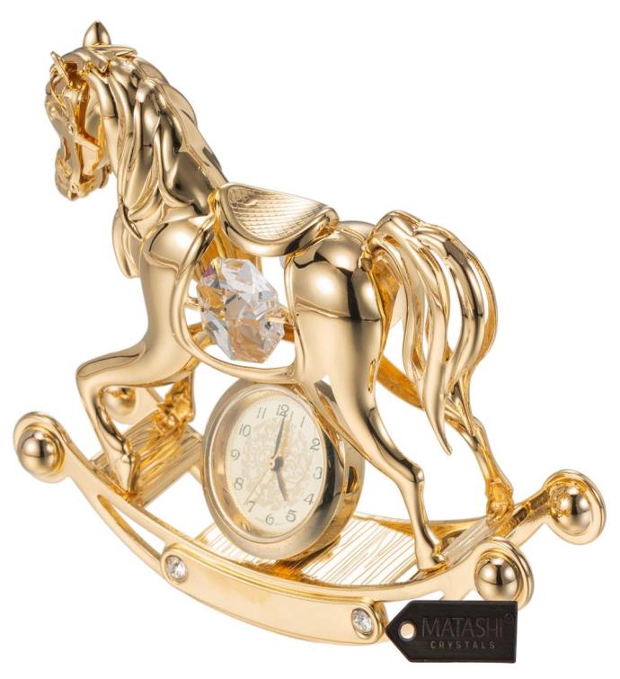 Crystal Studded Rocking Horse Desk Clock Ornament