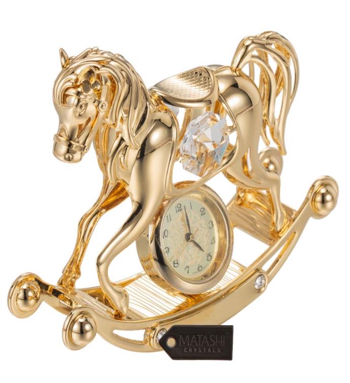 Crystal Studded Rocking Horse Desk Clock Ornament