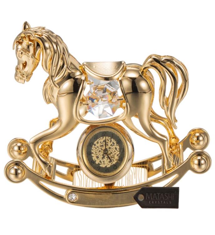 Crystal Studded Rocking Horse Desk Clock Ornament