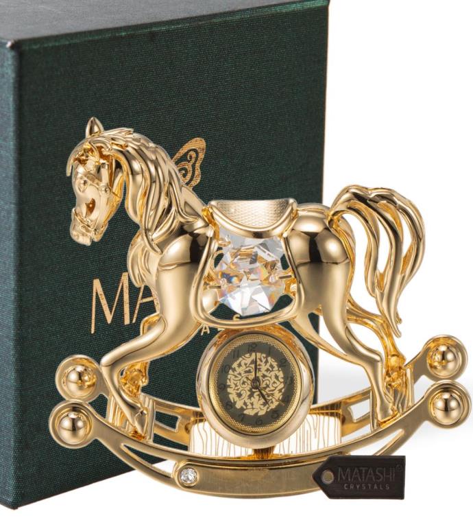 Crystal Studded Rocking Horse Desk Clock Ornament