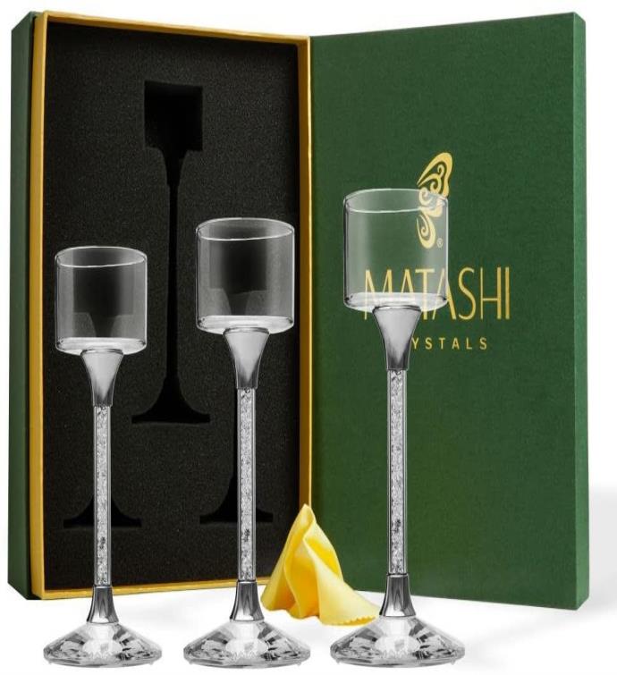 Matashi Elegant Crystal Tea Light Candlesticks With Crystal Filled Stems 3