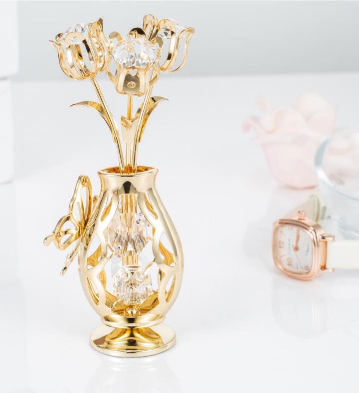 Gold Plated Flower Bouquet & Vase