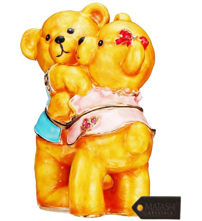 Matashi Hand painted Best Friends Bears Trinket Box W/ Beautiful Crystals