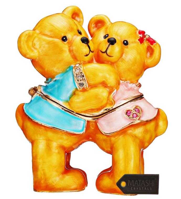 Matashi Hand painted Best Friends Bears Trinket Box W/ Beautiful Crystals