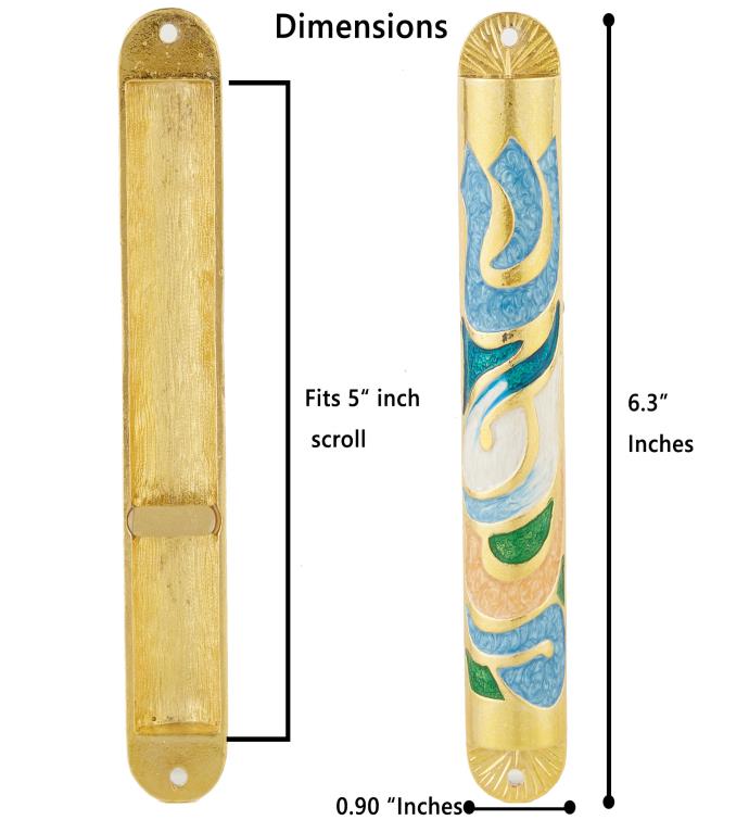 Gold Hand Painted Enamel 6'' Mezuzah With Hebrew Shin Home Door Wall Decor