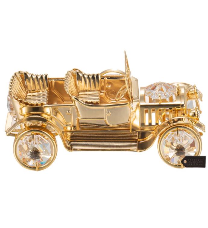 Name 24k Gold Plated Crystal Studded Vintage Car Ornament By Matashi