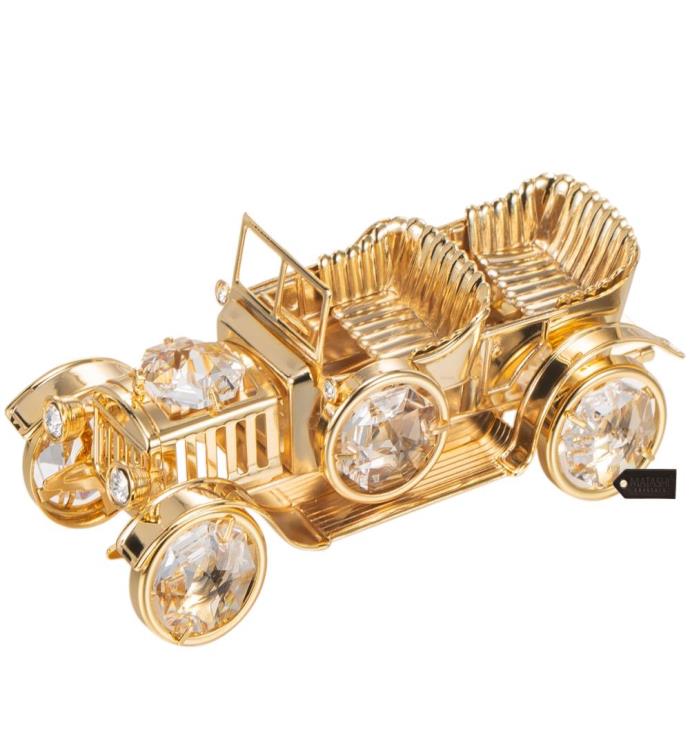 Name 24k Gold Plated Crystal Studded Vintage Car Ornament By Matashi