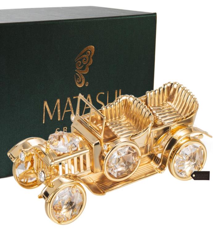 Name 24k Gold Plated Crystal Studded Vintage Car Ornament By Matashi