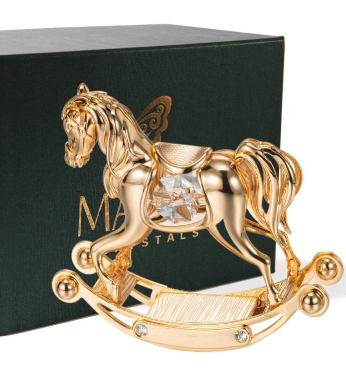 24k Gold Plated Crystal Studded Rocking Horse Ornament By Matashi