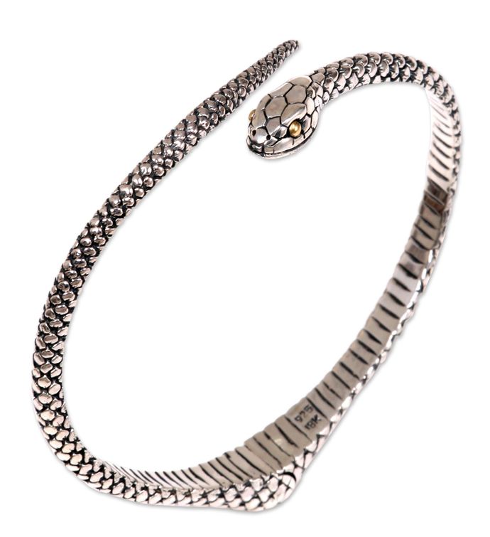 Novica Earth Serpent Gold Accent Sterling Silver Bracelet