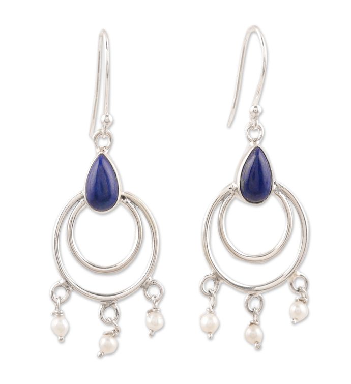 Novica Royal Aesthetic Lapis Lazuli And Cultured Pearl Dangle Earrings