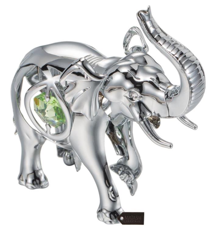 Chrome Plated Silver Elephant Ornament With Clear Crystals By Matashi