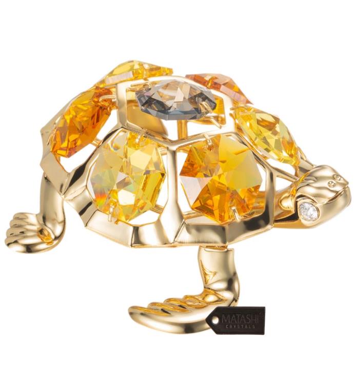 24k Gold Plated Crystal Studded Tortoise Ornament By Matashi