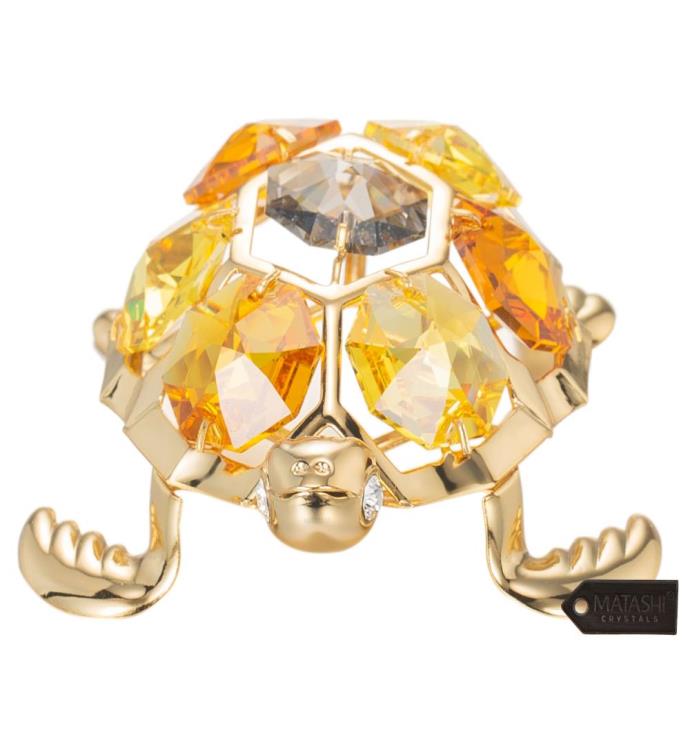 24k Gold Plated Crystal Studded Tortoise Ornament By Matashi