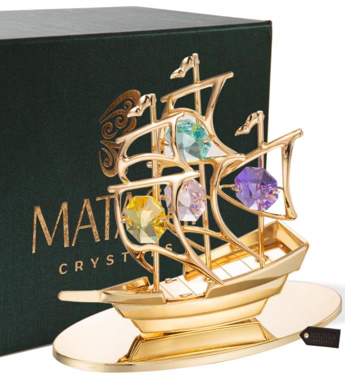 24k Gold Plated Crystal Mayflower  Ornament W/ Colored Crystals By Matashi