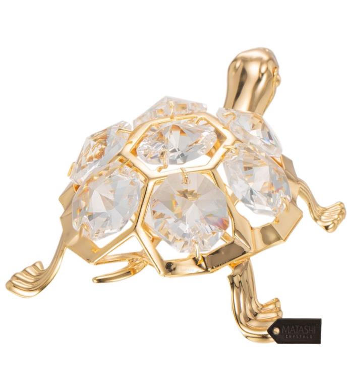 24k Gold Plated Crystal Studded Turtle Ornament By Matashi