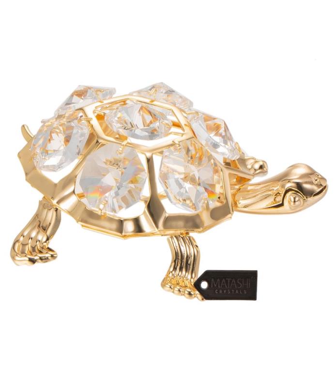 24k Gold Plated Crystal Studded Turtle Ornament By Matashi