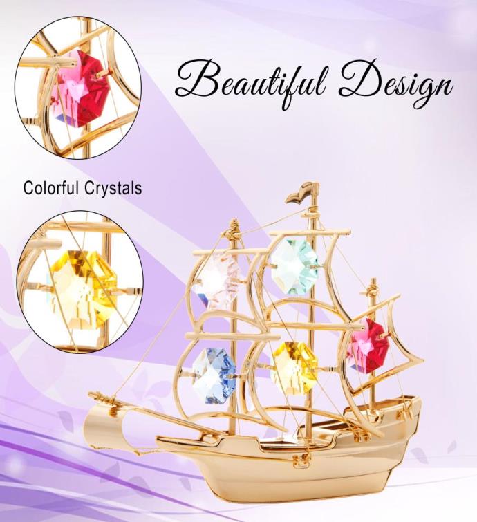 24k Gold Plated Crystal Mayflower Ornament W/ Colored Crystals By Matashi