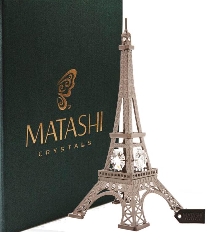 Gunmetal Grey Crystal Studded Eiffel Tower Ornament By Matashi