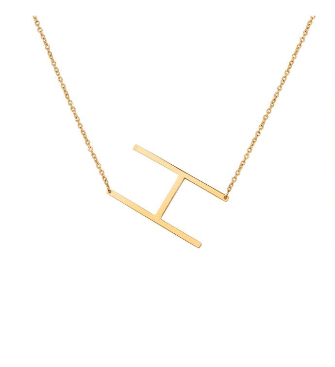 Women's Large Letter Initial Gold Stainless Steel Necklace