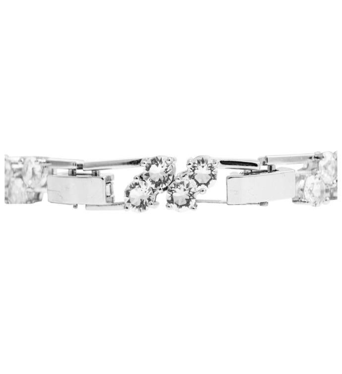 Matashi 18k White Gold Plated Bracelet W/ Double Crystal Design W/ Clasp